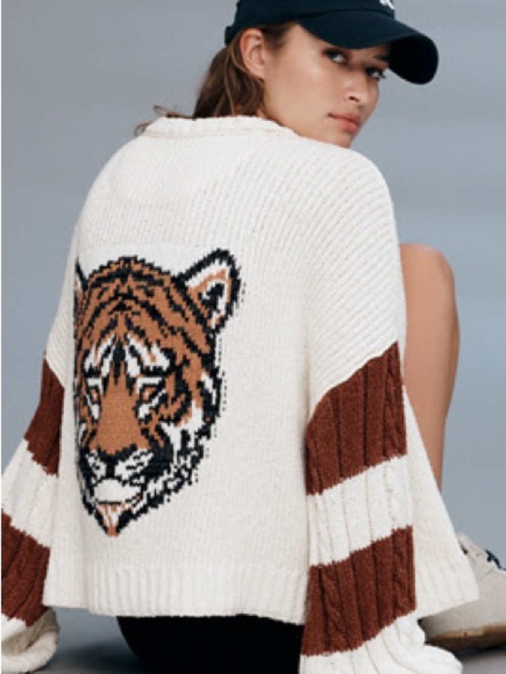 Women's Cream Tiger- Chunky Sweater with Brown Stripes from Anthropologie